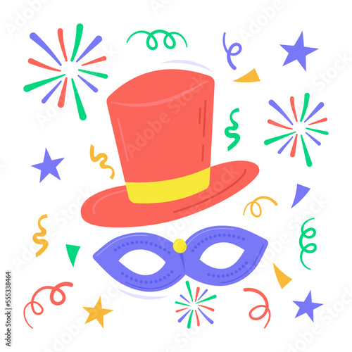 Hat with eye mask denoting party costume