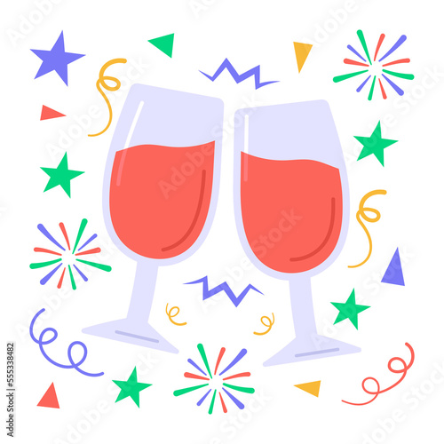 A well designed flat sticker of cheers, party celebration