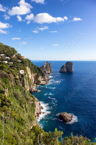 Touristic Town on Capri Island in Bay of Naples  Italy. Sunny Blue Sky.