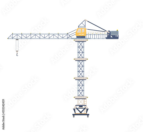 Crane, mobile crane with boom and cabin. Construction site equipment, machinery isolated. Flat vector illustration. photo