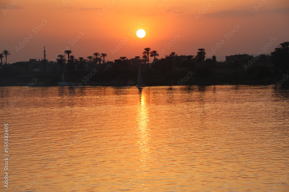 Sunset on the River Nile at Luxor, Egypt.