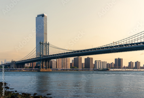 Manhattan bridge early morning New York view from Brooklyn