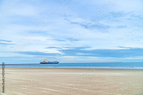 cargo ship at the sandy beach © edojob