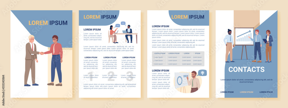 Business development tips flat vector brochure template. Informational booklet, leaflet printable flat color designs. Editable magazine page, reports kit with text space. Roboto, Myriad Pro fonts used