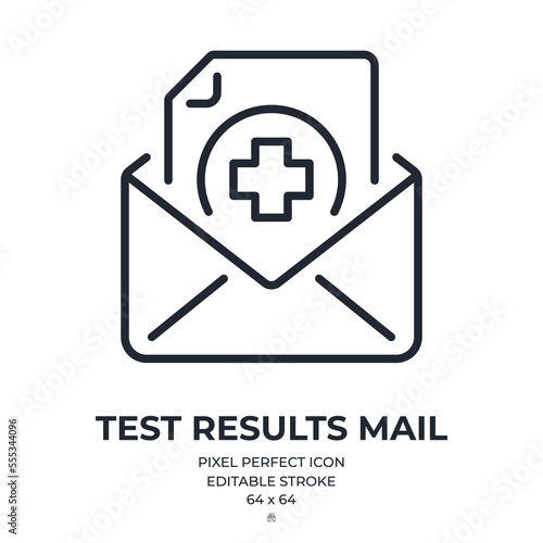 Medical test results mail editable stroke outline icon isolated on white background flat vector illustration. Pixel perfect. 64 x 64.