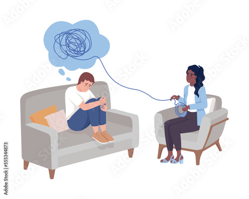 Therapy session semi flat color vector characters. Editable figures. Full body people on white. Professional psychological help simple cartoon style illustration for web graphic design and animation