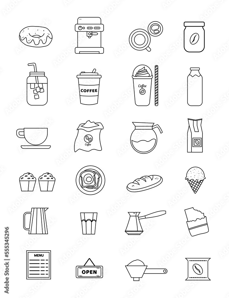 coffee shop icon set collection outline coffee shop icon set collection outline