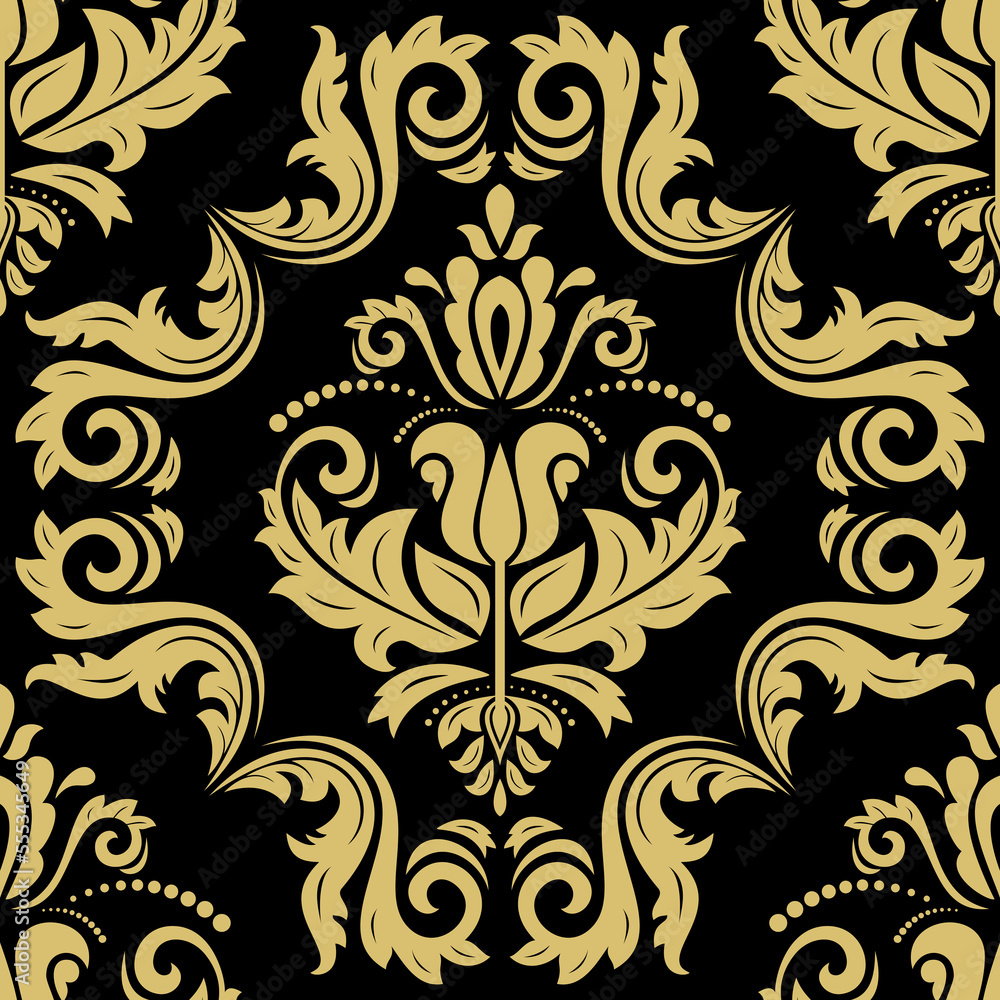 Classic black and golden seamless pattern. Damask orient ornament. Classic vintage background. Orient ornament for fabric, wallpaper and packaging Classic black and golden seamless pattern. Damask orient ornament. Classic vintage background. Orient ornament for fabric, wallpaper and packaging