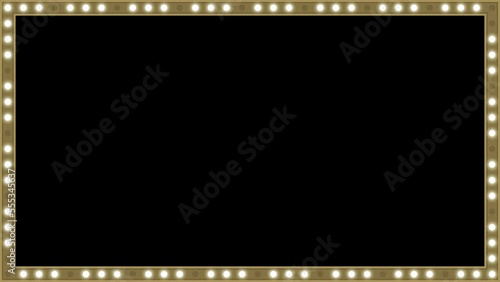 豪華でレトロな電球・電飾・LEDが点滅しながら回転するフレームアニメーション　白色・昼光色　10秒ループ　黒背景　金／ゴールド２ photo