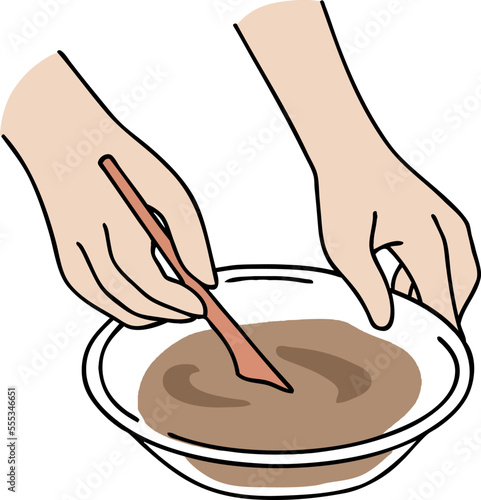 チョコレートを溶かして混ぜる様子のイラスト