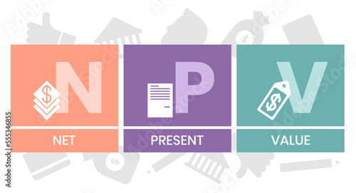 NPV - net present value. acronym business concept. vector illustration concept with keywords and icons. lettering illustration with icons for web banner, flyer, landing page, presentation