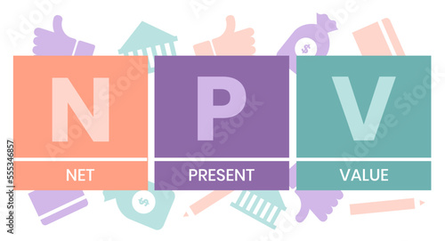 NPV - net present value. acronym business concept. vector illustration concept with keywords and icons. lettering illustration with icons for web banner, flyer, landing page, presentation