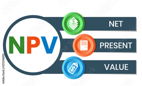 NPV - net present value. acronym business concept. vector illustration concept with keywords and icons. lettering illustration with icons for web banner, flyer, landing page, presentation