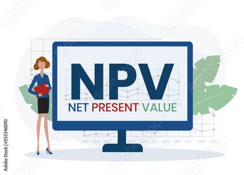 NPV - net present value. acronym business concept. vector illustration concept with keywords and icons. lettering illustration with icons for web banner, flyer, landing page, presentation