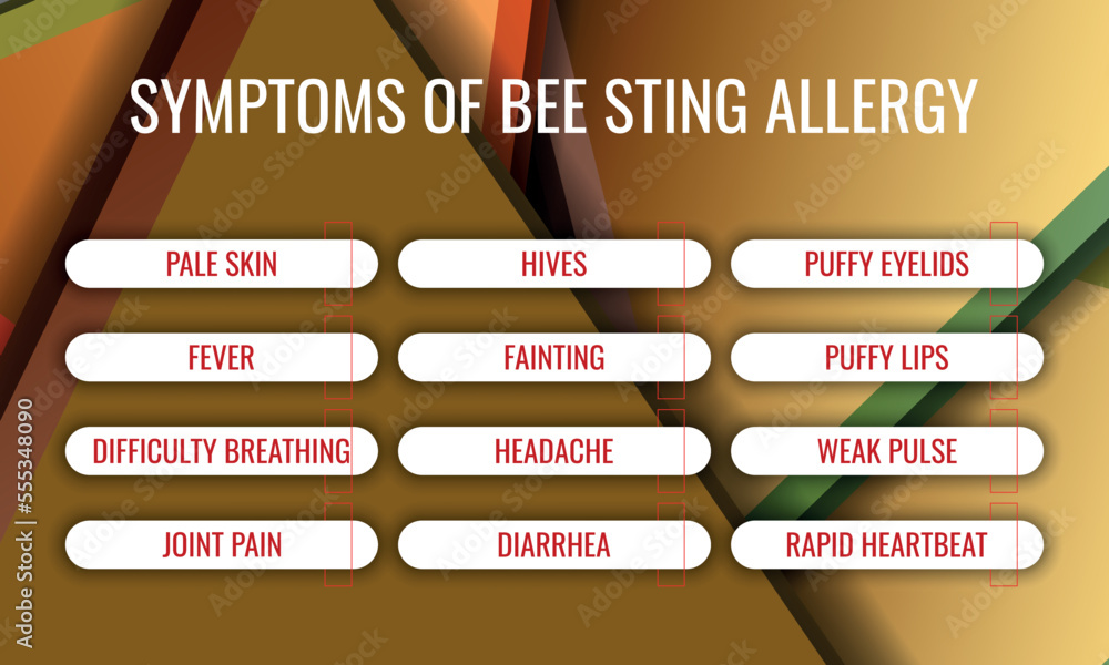 symptoms of bee sting allergy. Vector illustration for medical journal