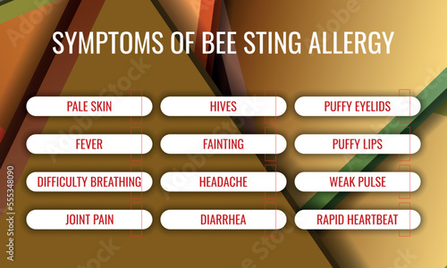 symptoms of bee sting allergy. Vector illustration for medical journal or brochure. photo