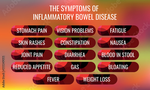 the symptoms of Inflammatory bowel disease. Vector illustration for medical journal or brochure.