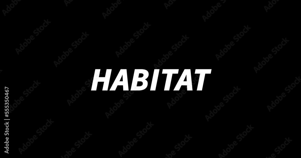 HABITAT text animation on black background. Modern text animation, written HABITAT HABITAT text animation on black background. Modern text animation, written HABITAT