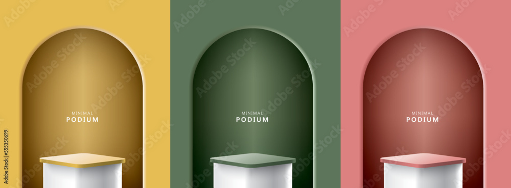 Vetor de Set of abstract 3D room with realistic cylinder pedestal stand ...