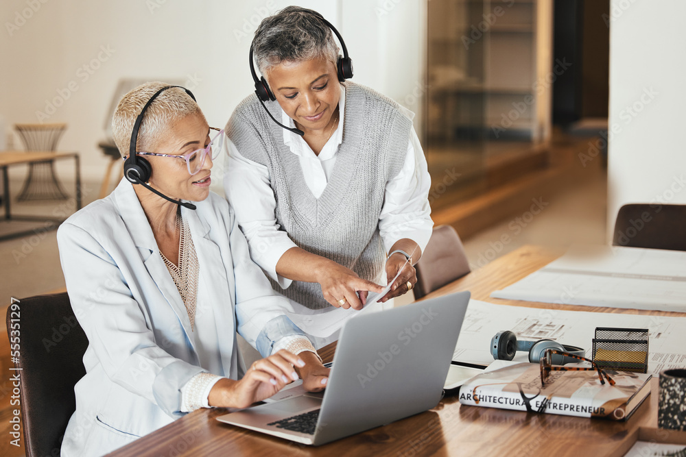 Laptop, consulting and woman help mentor while doing presentation in a virtual meeting, documents and strategy. Team, virtual and businesswoman coaching online seminar while training her assistant Laptop, consulting and woman help mentor while doing presentation in a virtual meeting, documents and strategy. Team, virtual and businesswoman coaching online seminar while training her assistant