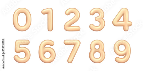 3d Golden Numbers. 0,1,2,3,4,5,6,7,8,9. Number Signs in Gold Color. Realistic Golden Shiny 3D Symbolls isolated on white. Birthday, Anniversary, New Year, Holiday Concept. 3D render vector. Icons Set