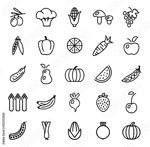 vector illustration, fruits icon set, vegetables icon pack, food icon set, line icon