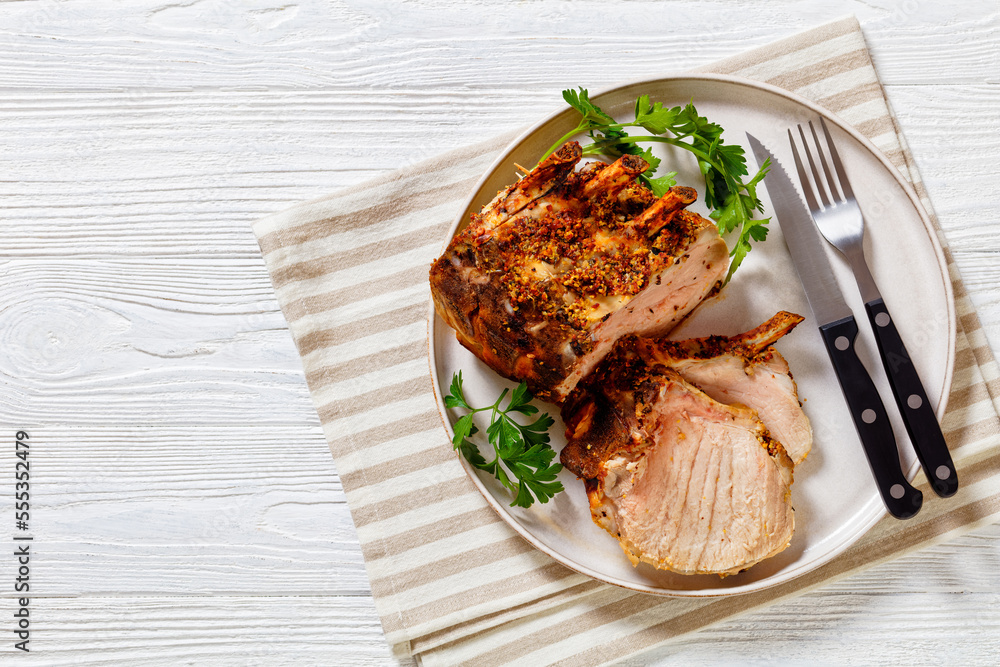 Standing Juicy Pork Rib Roast, top view Standing Juicy Pork Rib Roast, top view
