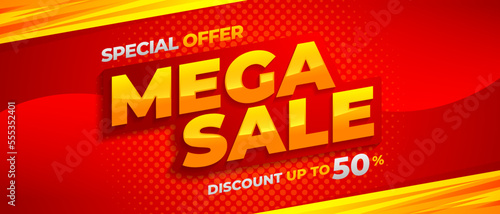 Mega sale banner vector, background design of special offer sale promotion for advertising and discount event