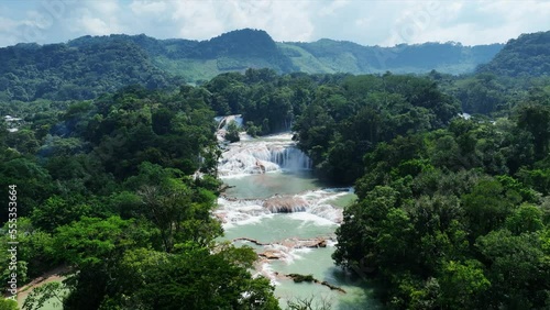Aerial view of the waterfalls Agua Azul, Chiapas (Mexico).