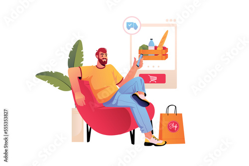 Online shopping concept with people scene in flat design. Vector illustration