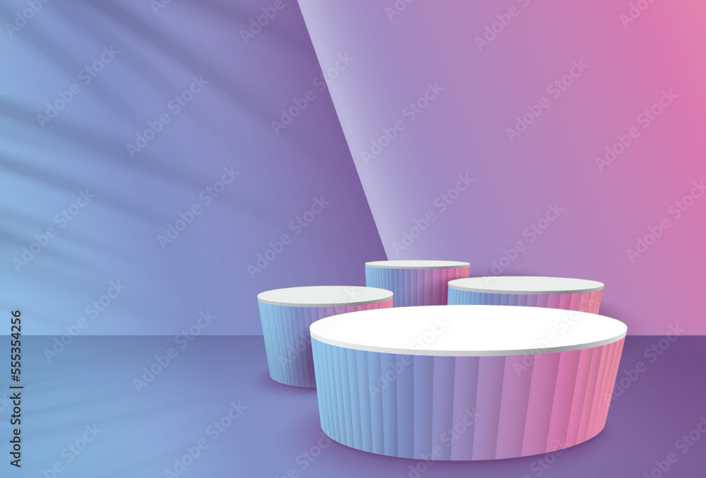 Abstract 3D room with realistic cylinder pedestal stand podium. Minimal ...
