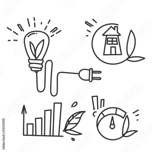 hand drawn doodle Set of Energy Saving Related illustration