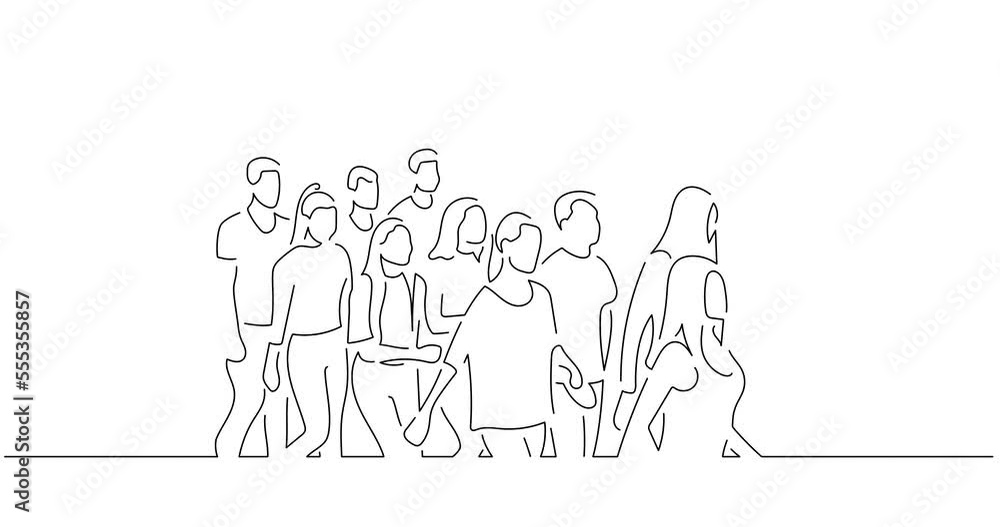 Group of people walking in line art animation. Composition of casual people. Black linear video on white background. Animated gif illustration design. Group of people walking in line art animation. Composition of casual people. Black linear video on white background. Animated gif illustration design.