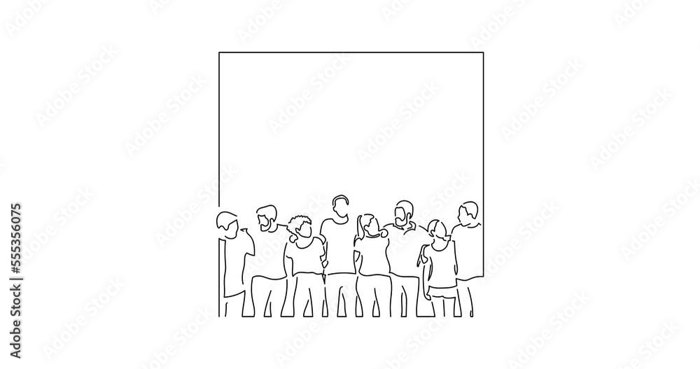 Group of people united in line art animation. Composition of casual people. Black linear video on white background. Animated gif illustration design. Group of people united in line art animation. Composition of casual people. Black linear video on white background. Animated gif illustration design.