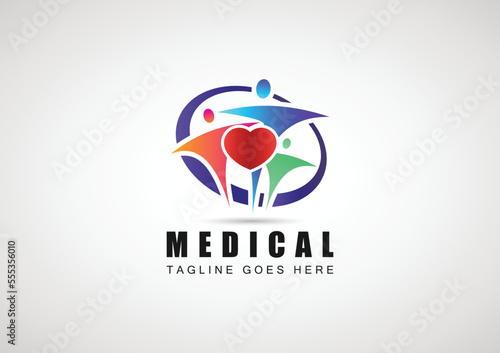 Abstract love care logo illustration, heart logo with colorful icon