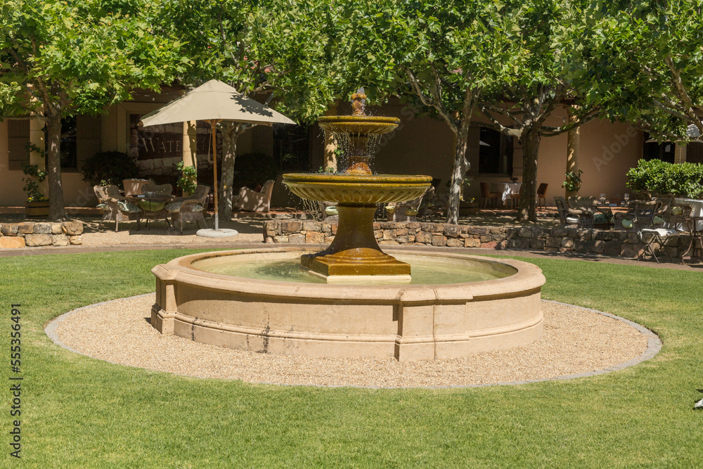 beautiful garden with fountain at a winery in South Africa