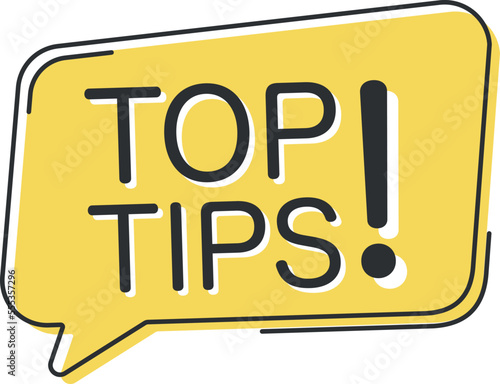 Top tips comic speech bubble in pop art style. Comic speech. Dialog window. Yellow banner for sale.