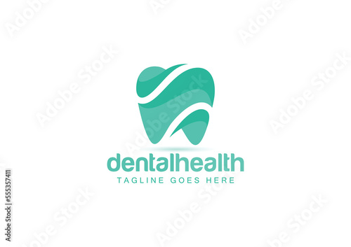 Dental clinic tooth logo design vector illustration. Dental icon. Usable for business and health care logos, isolated on dark background