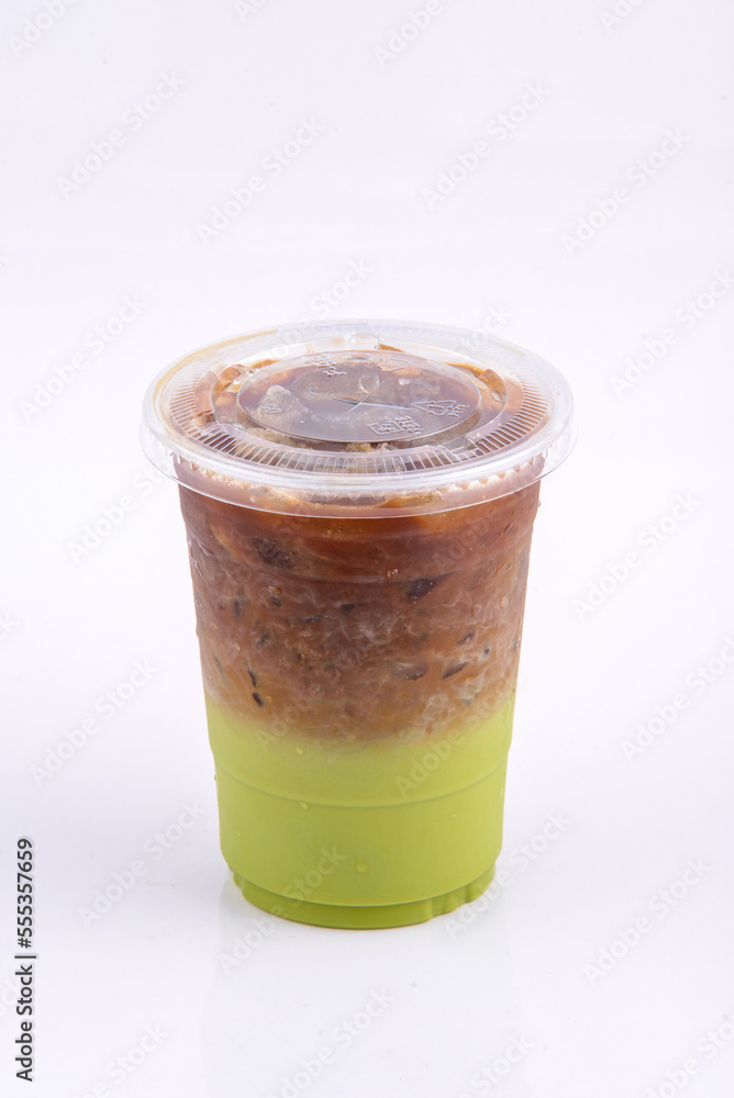 Green tea and chocolate on the white background. Green tea and chocolate on the white background.