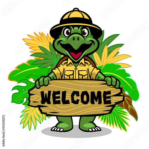 Cartoon Mascot Turtle Character as Zookeeper