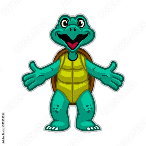 Cute Cartoon of Green Turtle Mascot Logo