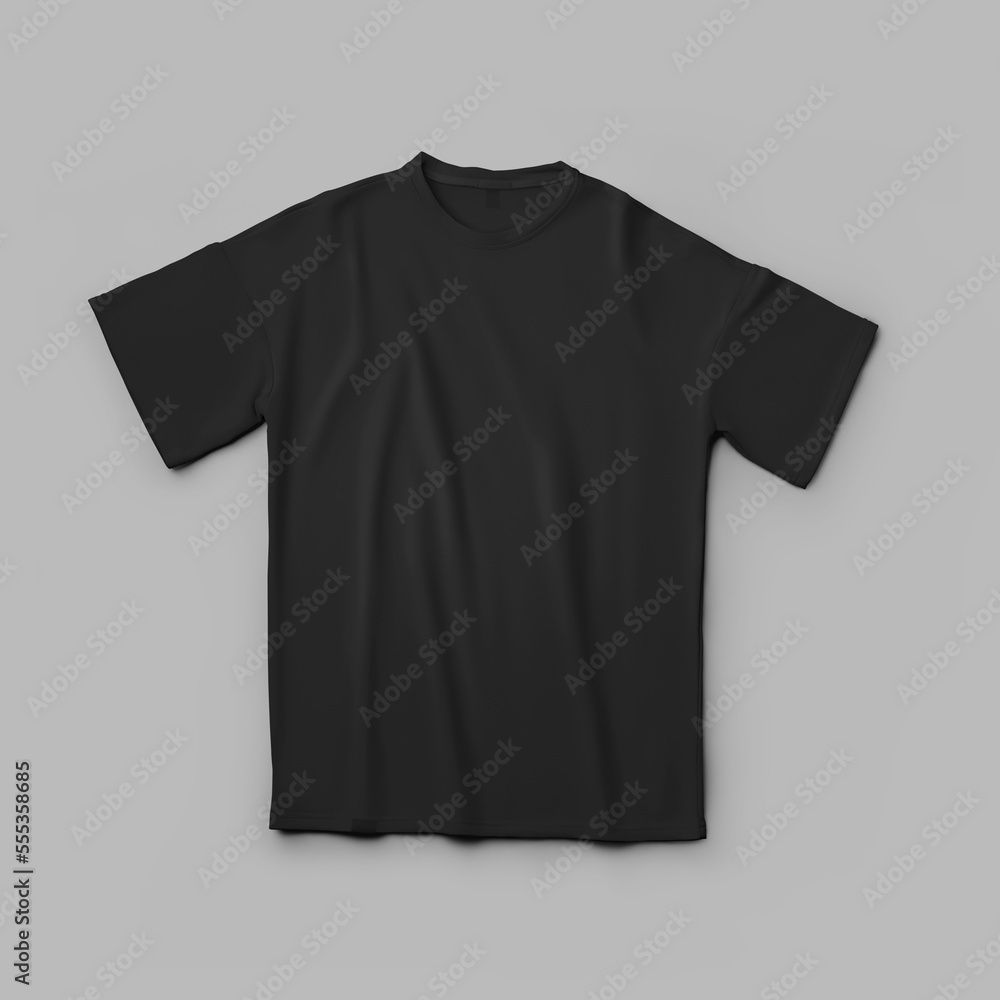 Black oversized t-shirt mockup, isolated on background, front view. Black oversized t-shirt mockup, isolated on background, front view.