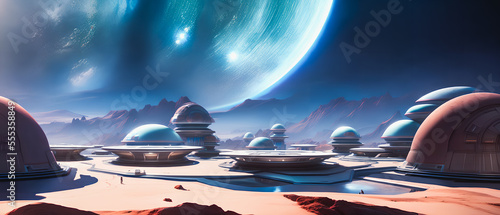 Photo Concept of space colony on an uninhabited planet, Generative AI