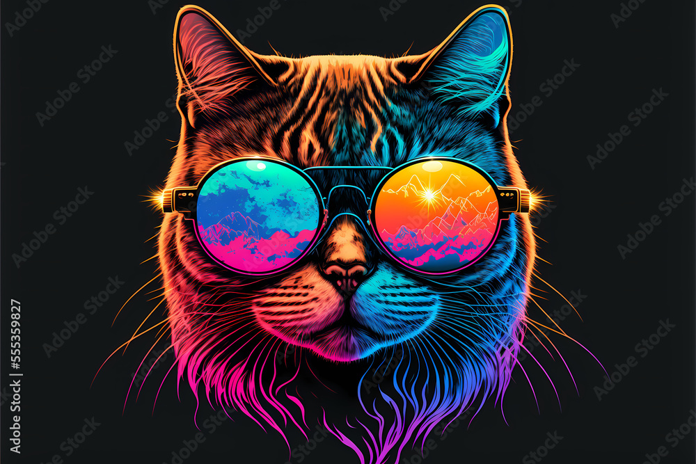 Digital File - Stylish Cat Sunglasses Scarf Fashion Kitty Colorful Shi