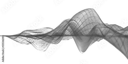 Illustration of abstract wireframe sound waves, visualization of frequency signals audio wavelengths, futuristic technology waveform isolated on white background