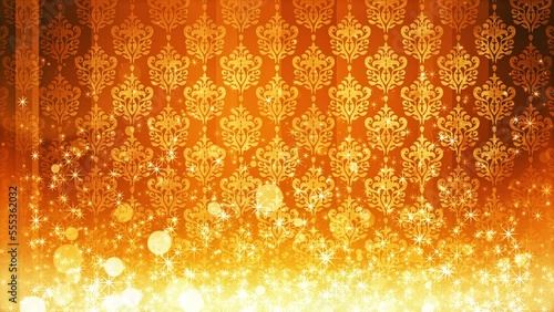 カラフルな模様の入った背景にキラキラしたパーティクルが上昇する映像