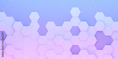 Hexagonal background with pink and blue hexagons, abstract futuristic geometric backdrop or wallpaper with copy space for text