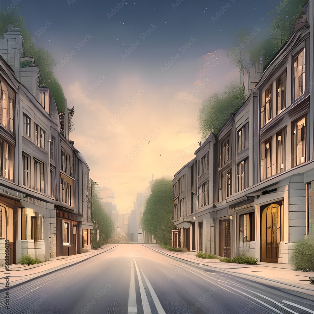 Generative AI,empty road amidst buildings against sky