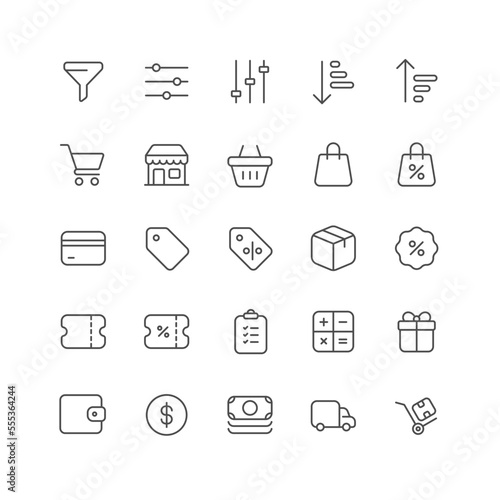 Outline icon collection for ui. Vector thin line illustration set. Online shopping, ecommerce, marketing, gift and discount symbol isolated on white background. Design element