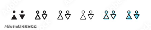Information signs with men and women set icon. Toilet, water closet, man, woman, disabled person, wheelchair, shared, signboard. Public place concept. Six vector line icon in different styles